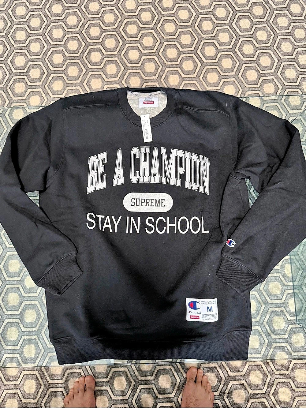 Supreme Champion Stay in School Crewneck in Black Size Medium NWT